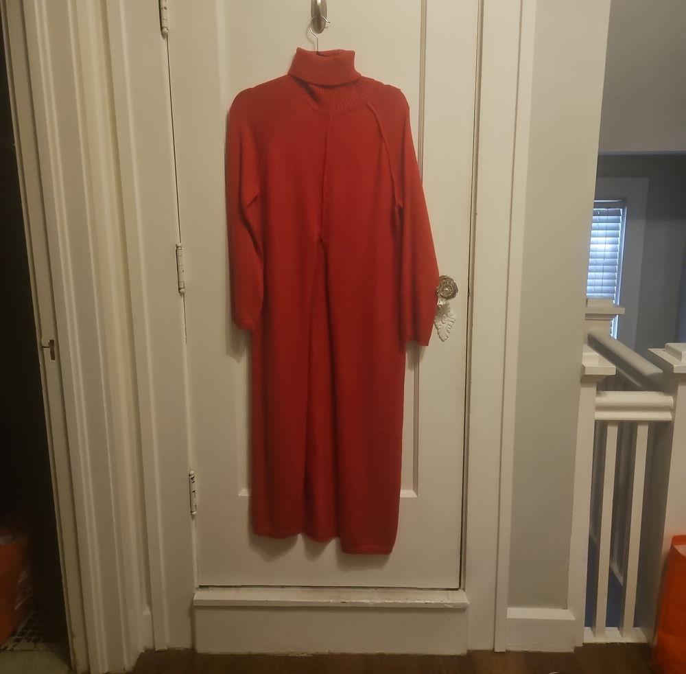 Red Turtleneck Longline Women's Sweater